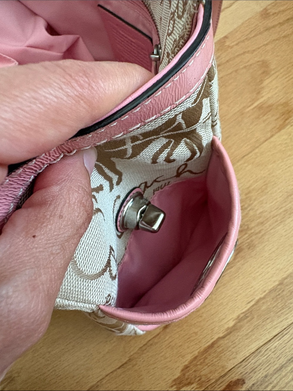 Coach Horse & Carriage Pleated Gallery Tote Pink Leather Khaki Y2K Shoulder Bag - Picture 15 of 17